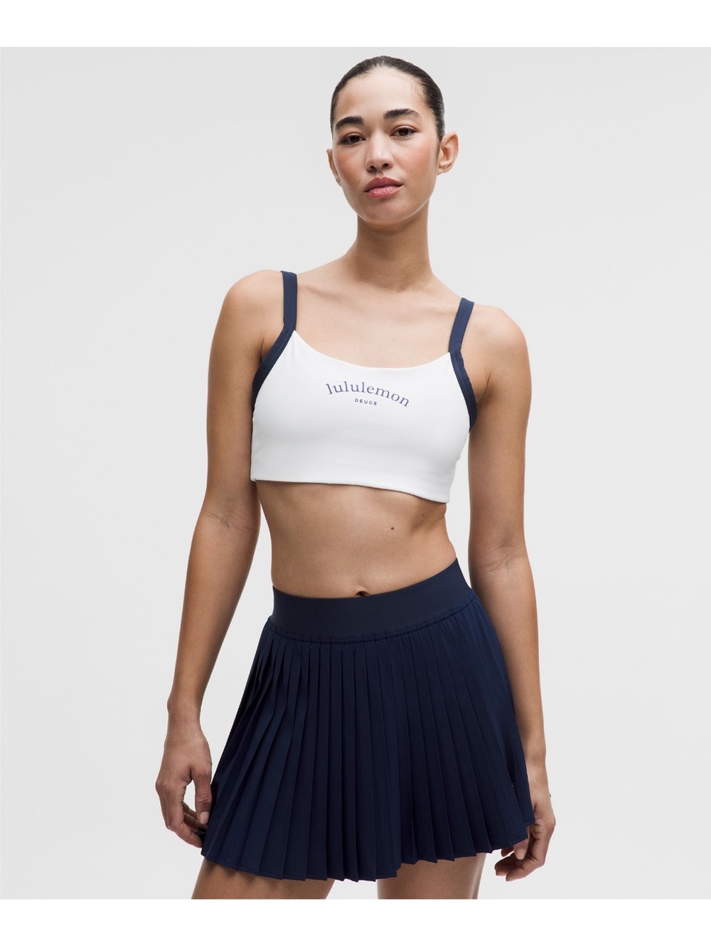 NWT Lululemon athletica White Sports Bra with Navy Straps and Logo